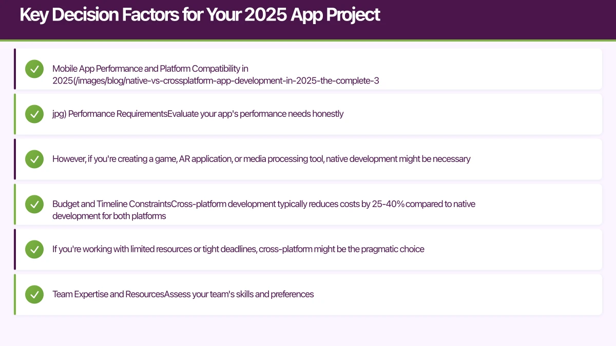 Key Decision Factors for Your 2025 App Project Infographic
