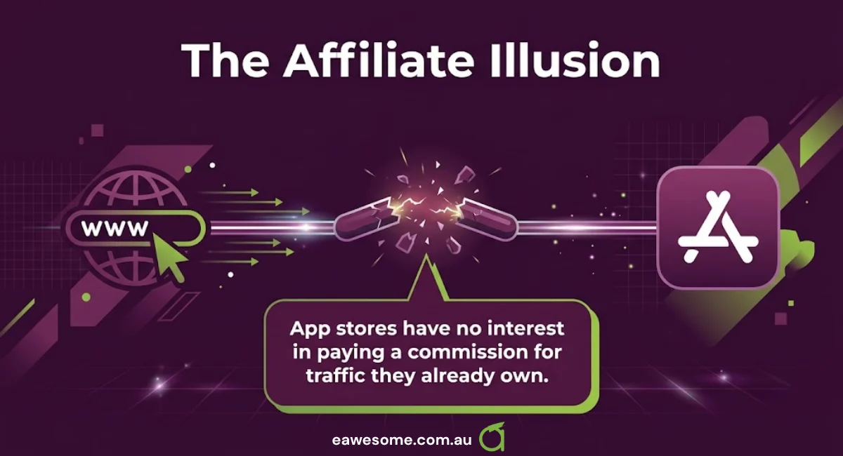 App stores have no interest in paying a commission for traffic they already own